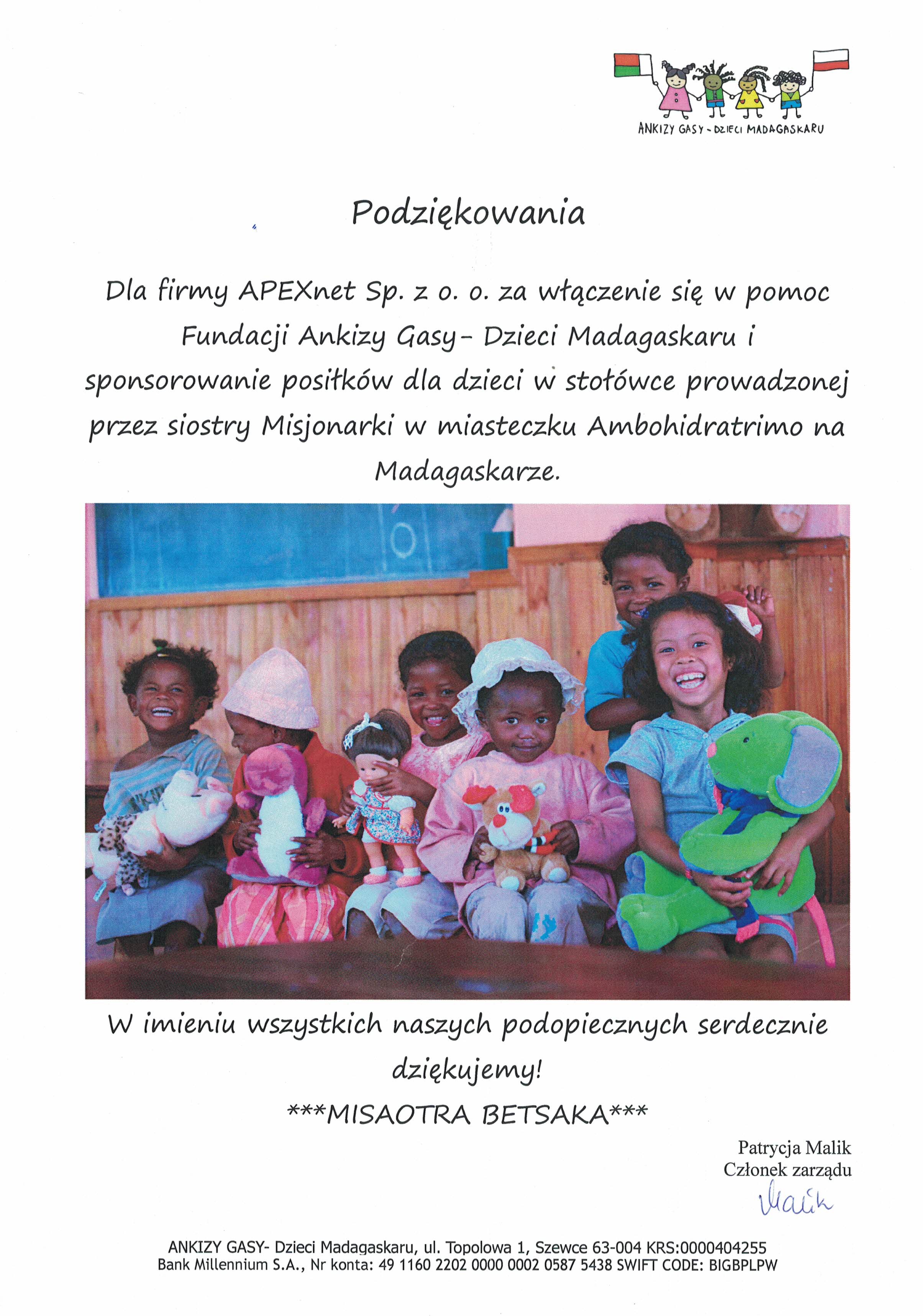 List z podziękowaniami